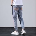 Jeans men's broken hole tide brand beam feet feet long pants nine points pants casual wild summer