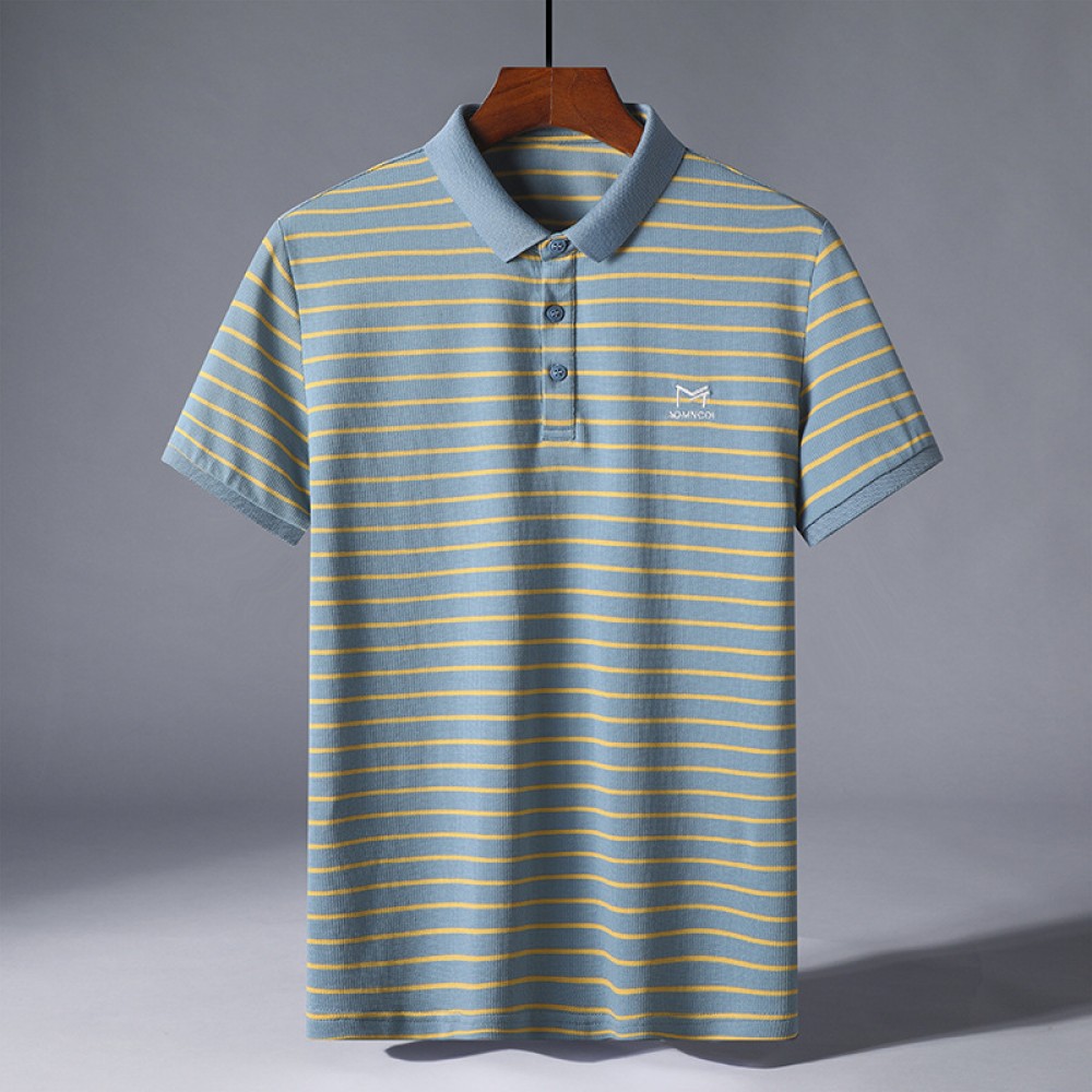 Men's summer new fashion casual business lapel striped men's short-sleeved POLO shirt