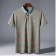 Men's summer new fashion casual business lapel striped men's short-sleeved POLO shirt