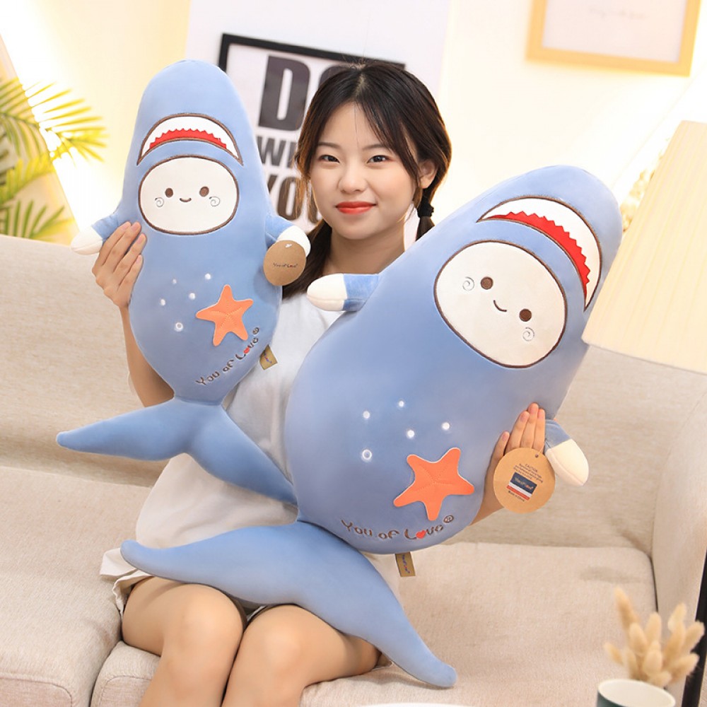 Shark plush toy cute long sleeping pillow great white shark super soft children gift boy rag doll doll