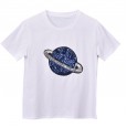 Summer new women's planet sequin short-sleeved t-shirt female loose bottoming shirt top