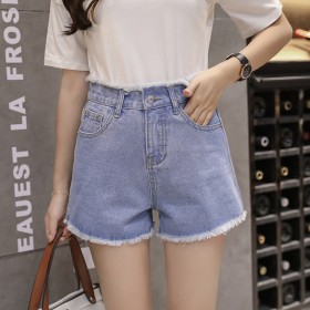 Summer new denim shorts women high waist loose loose edges were thin students hot pants shorts wide leg pants women