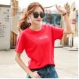 Summer new loose large size women's printed round neck short-sleeved t-shirt female solid color ladies shirt tide
