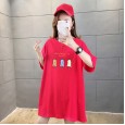 Summer new loose large size women's round neck short sleeve t-shirt female printing solid color ladies top
