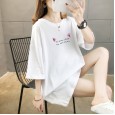 Summer new large size women's solid color bottoming ladies shirt printed loose cotton short-sleeved t-shirt