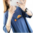 Summer new basic large size women's mid-length solid color printed jacket round neck short sleeve t-shirt female