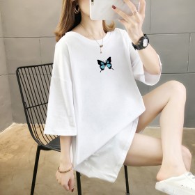 Fine cotton round neck short-sleeved t-shirt female summer  
